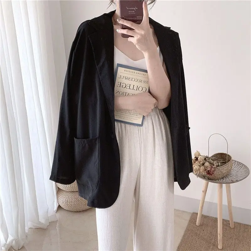 Top Trends: Blazers Spring Summer Thin Korean Elegant Fashion Loose Casual Office Lady Solid Color Notched Women's Clothing Simplicity Tops Shoppable Styles - Image 3