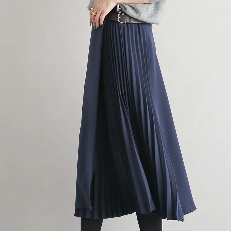 Top Trends: 2024 Pleated Long Skirt For Women Ladies Niche Design With Leather Belt Maxi Skirts Female Korean Fashion Commuting Streetwear Shoppable Styles