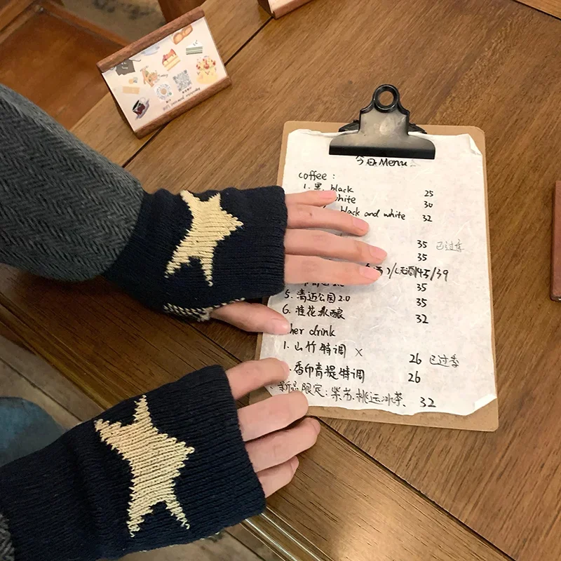 Top Trends: Autumn Winter Knitted Woolen Gloves Ins Fashion Y2K Men's Women's Half Finger Warm Five Pointed Star Fingerless Gloves Unisex Shoppable Styles - Image 5