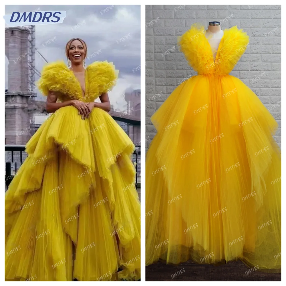 Top Trends: Luxurious Yellow A-line Prom Dress 2024 Graceful Tulle Ball Gown Elegant Charming Floor-length Bride Robe Vestidos De Novia Shoppable Styles