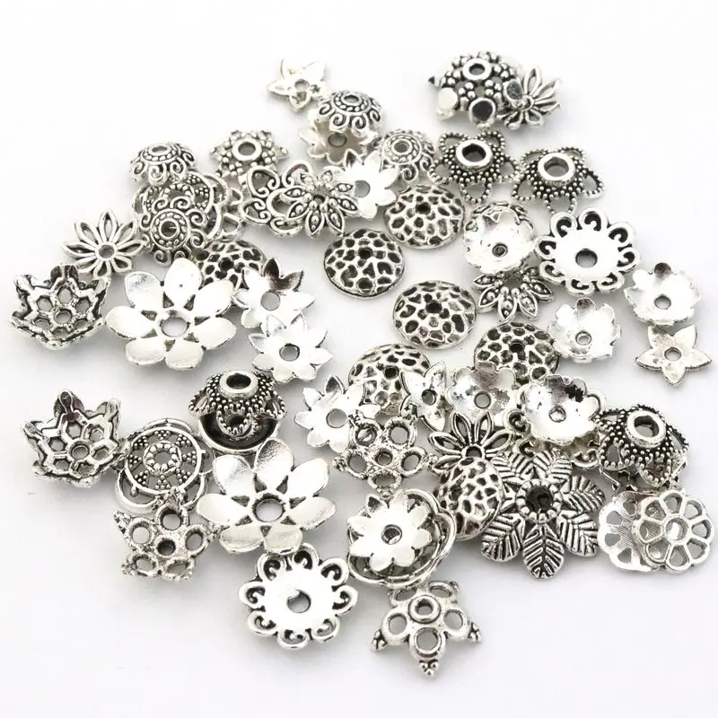 Top Trends: 100pcs Big Mixed Tibetan Silver Flower Loose Spacer Bead Caps For Jewelry Making Findings Needlework Diy Accessories Wholesale Shoppable Styles