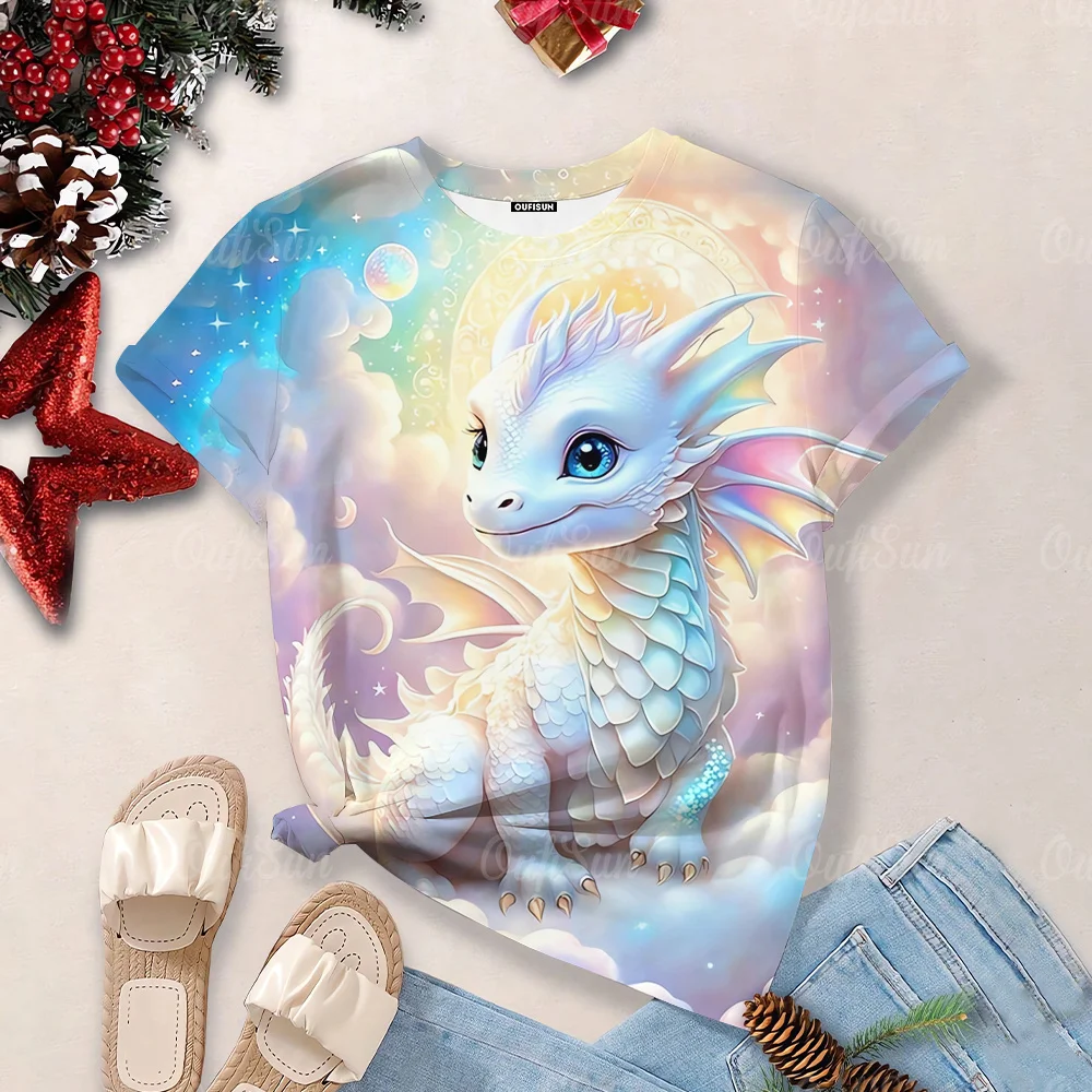 Top Trends: Cartoon Dragon Print T-Shirt For Women Summer O Neck Short Sleeve Tees Female Oversized Harajuku Clothing Casual Streetwear Tops Shoppable Styles