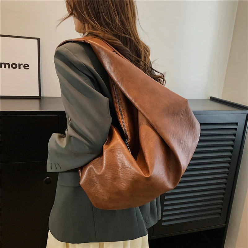 Top Trends: Big Black Shoulder Bags For Women Large Hobo Shopper Bag Solid Color Quality Soft Leather Crossbody Handbag Lady Travel Tote Bag Shoppable Styles