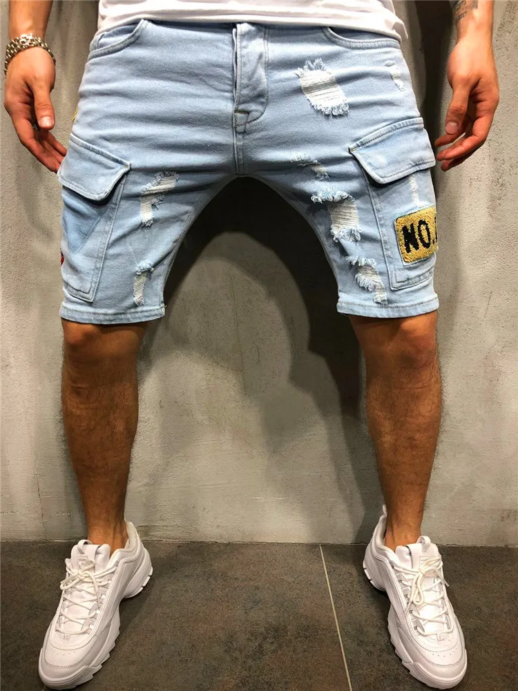 Top Trends: Summer New Men's Stretch Ripped Short Jeans Streetwear Pocket Fashion Hip-hop Blue Slim Denim Shorts Brand Clothes Male Shoppable Styles