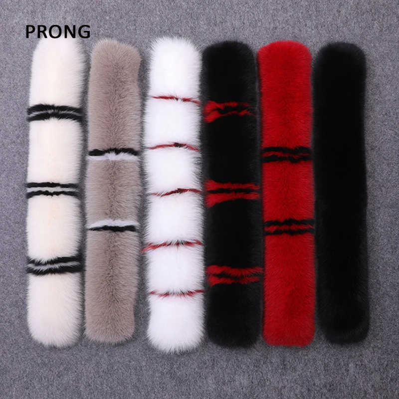 Top Trends: 100% Real Fox Fur Collar Coat Hood Fur Strip Winter Coat Jacket Fur Collar For Women Female Neck Cap Long Warm Genuine Fur Scarf Shoppable Styles