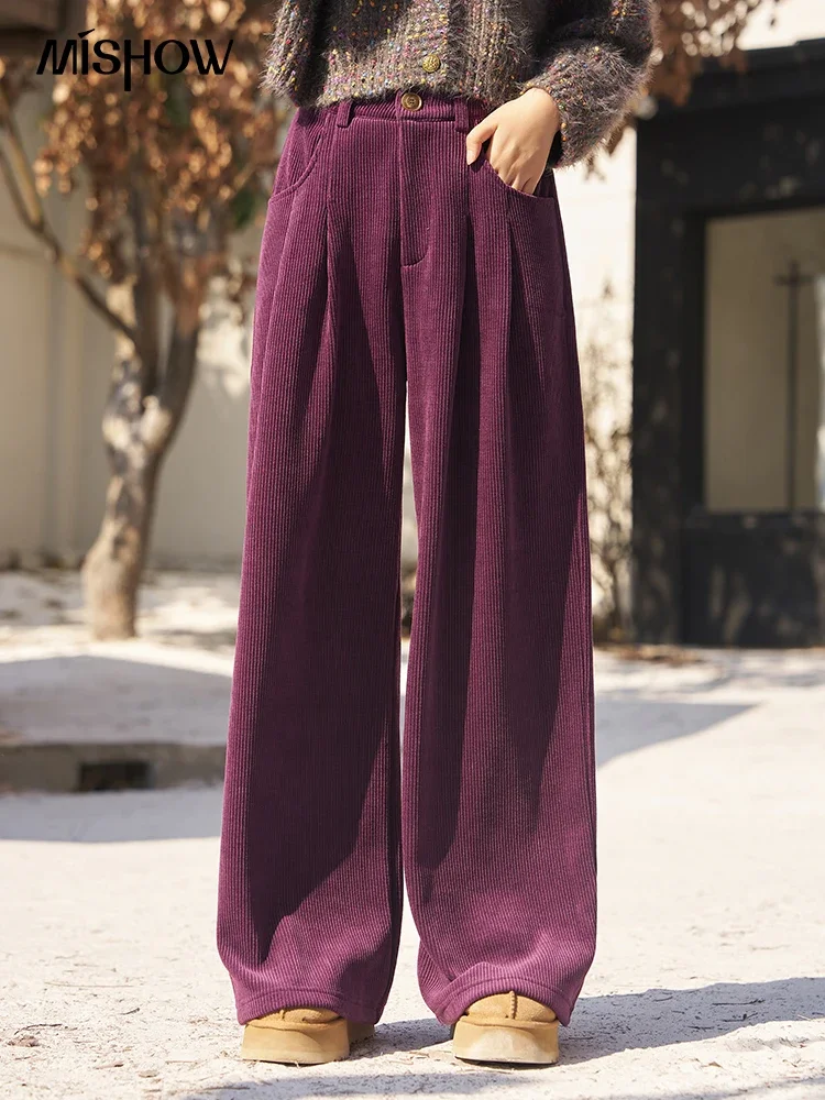 Top Trends: MISHOW Purple Corduroy Wide Leg Pants Women 2023 Autumn Winter Korean Vintage Baggy High Waist Thick Pant Trousers MXC57K0520 Shoppable Styles