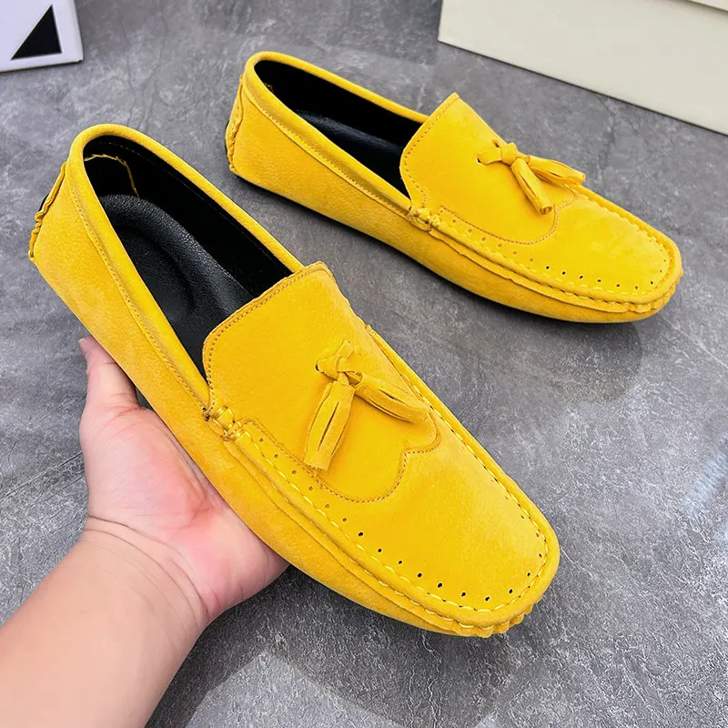 Top Trends: Big Size 38-48 Yellow Leather Men's Casual Shoes Soft Comfort Suede Loafers Man Fashion Slip-on Men Flat Shoes Mocasines Hombre Shoppable Styles