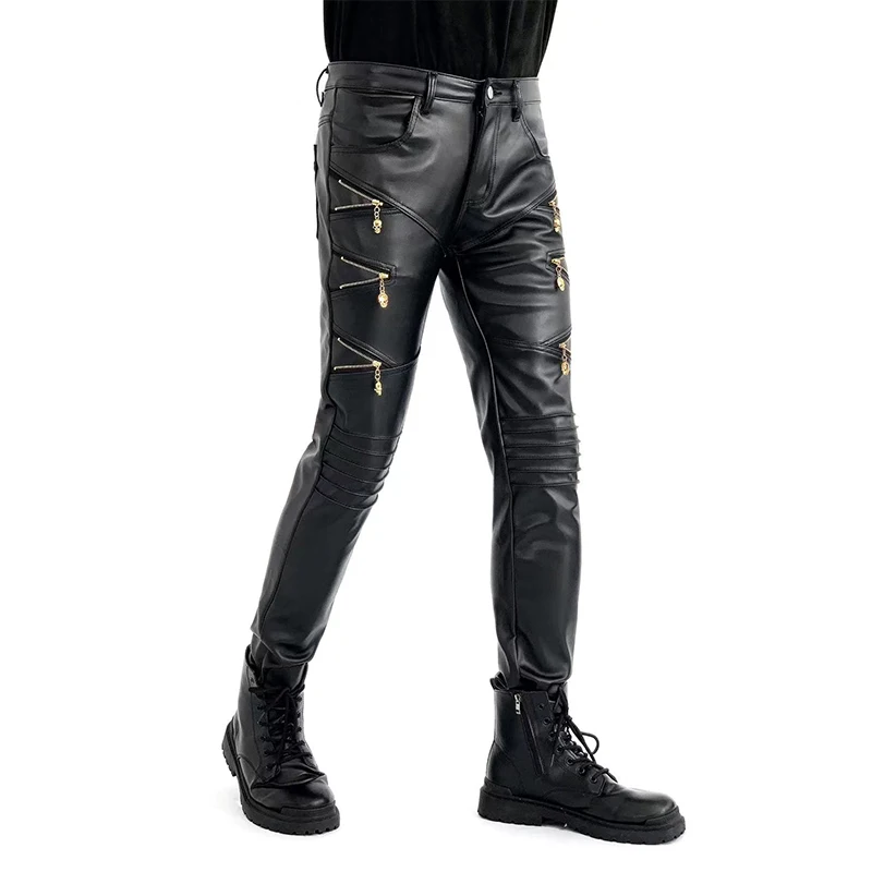 Top Trends: New Arrived Skinny Biker Leather Pants Mens New Faux Leather Biker Trousers For Male Trouser Stage Club Wear Shoppable Styles - Image 4