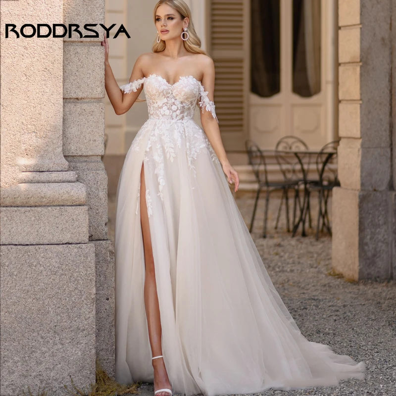 Top Trends: RODDRSYA Off Shoulder Wedding Dress For Bride Sweetheart Neck Side Slit Lace Bridal Gown Applique Tulle A Line Vestidos De Noiva Shoppable Styles