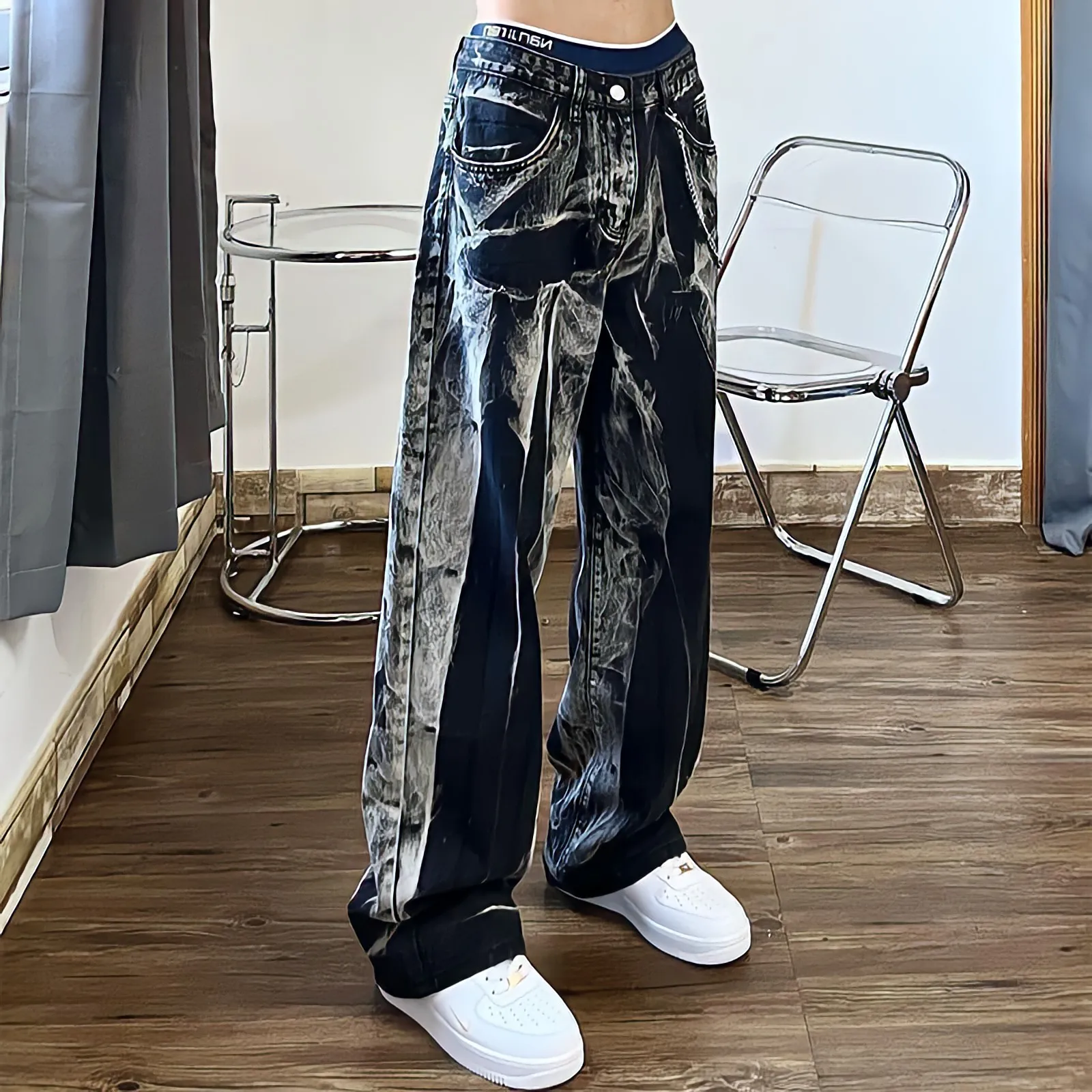 Top Trends: Baggy Black Jeans Women Tie Dye Washed Straight Wide Leg Pants High Waist Goth Vintage Streetwear Denim Casual Hippie Trousers Shoppable Styles