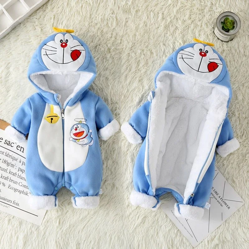 Top Trends: Newborn Baby Boy Girl Doraemon Pooh Bear Clothing Animal Cartoon Hooded Jumpsuits Winter Baby Pajamas Onesies Kids Sleepwear Shoppable Styles