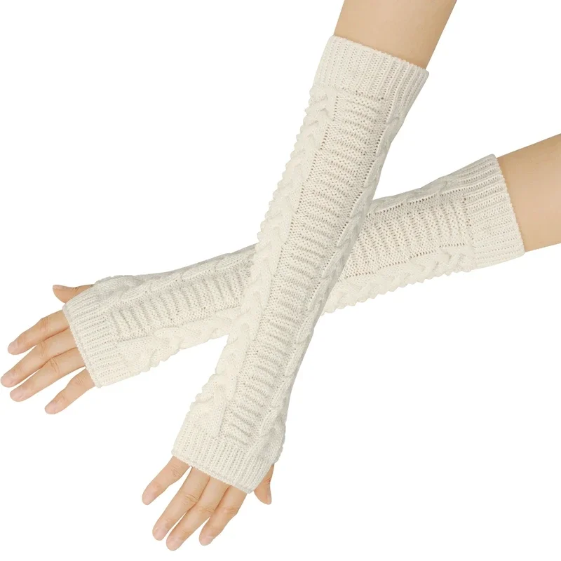 Top Trends: New Winter Women Knit Long Gloves Arm Sleeves White Black Warm Fingerless Mittens Casual Fashion Harajuku Arm Cover Shoppable Styles