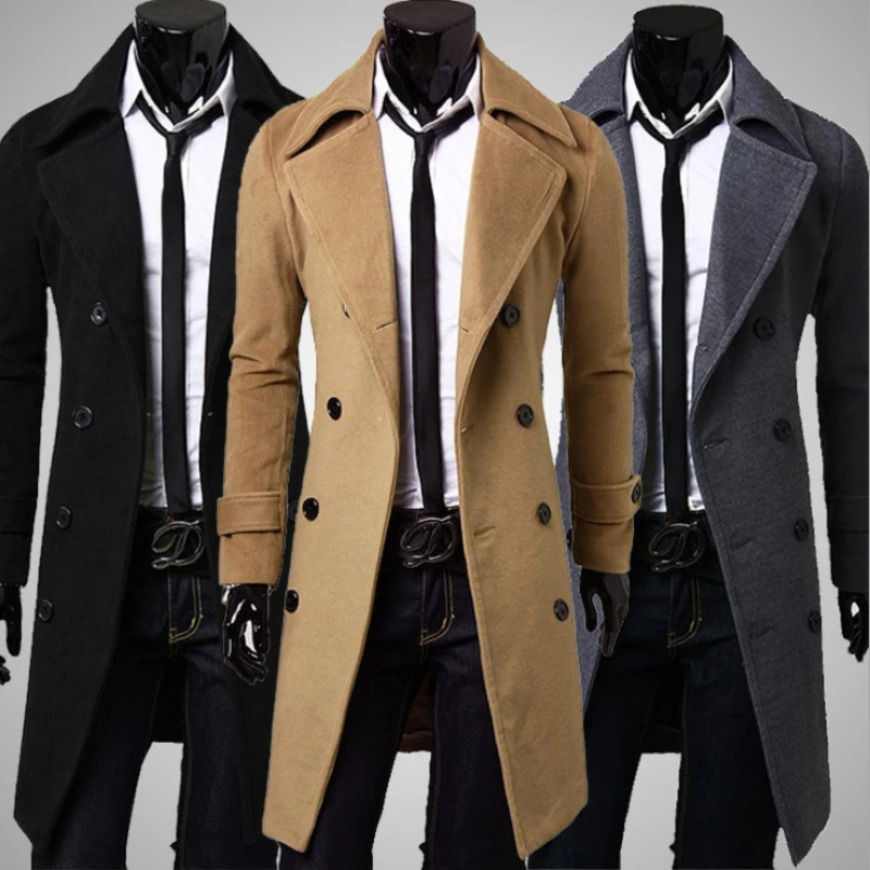 Top Trends: Long Trench Coat Outwear Men Coat Turndown Collar Windproof Thick Jacket Stylish Warm Pure Color Trench Coat For Office Shoppable Styles