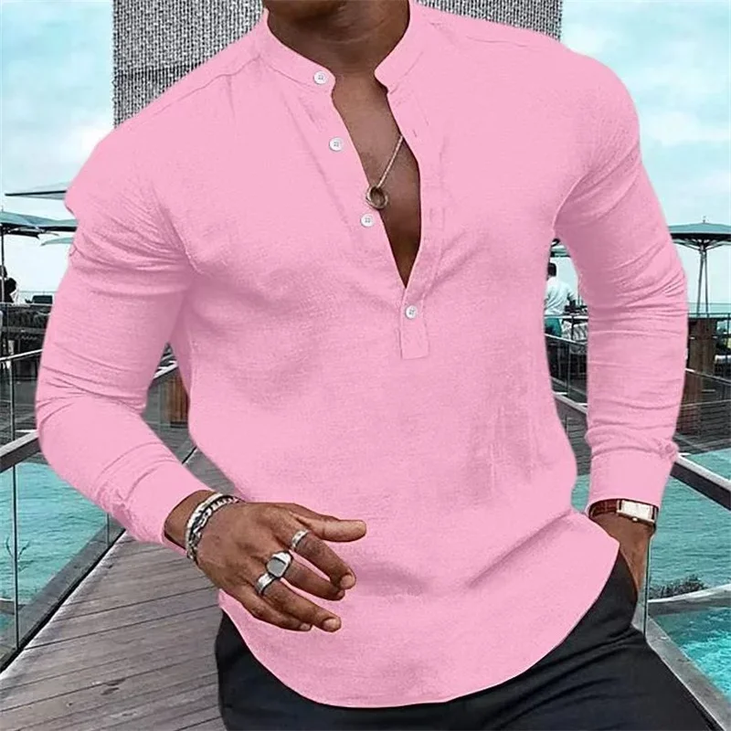 Top Trends: Fashion Shirt Men&#039;s Henry Solid Color Half Button Stand Collar Muscle Men&#039;s Top Street Soft And Comfortable 2023 New Shoppable Styles