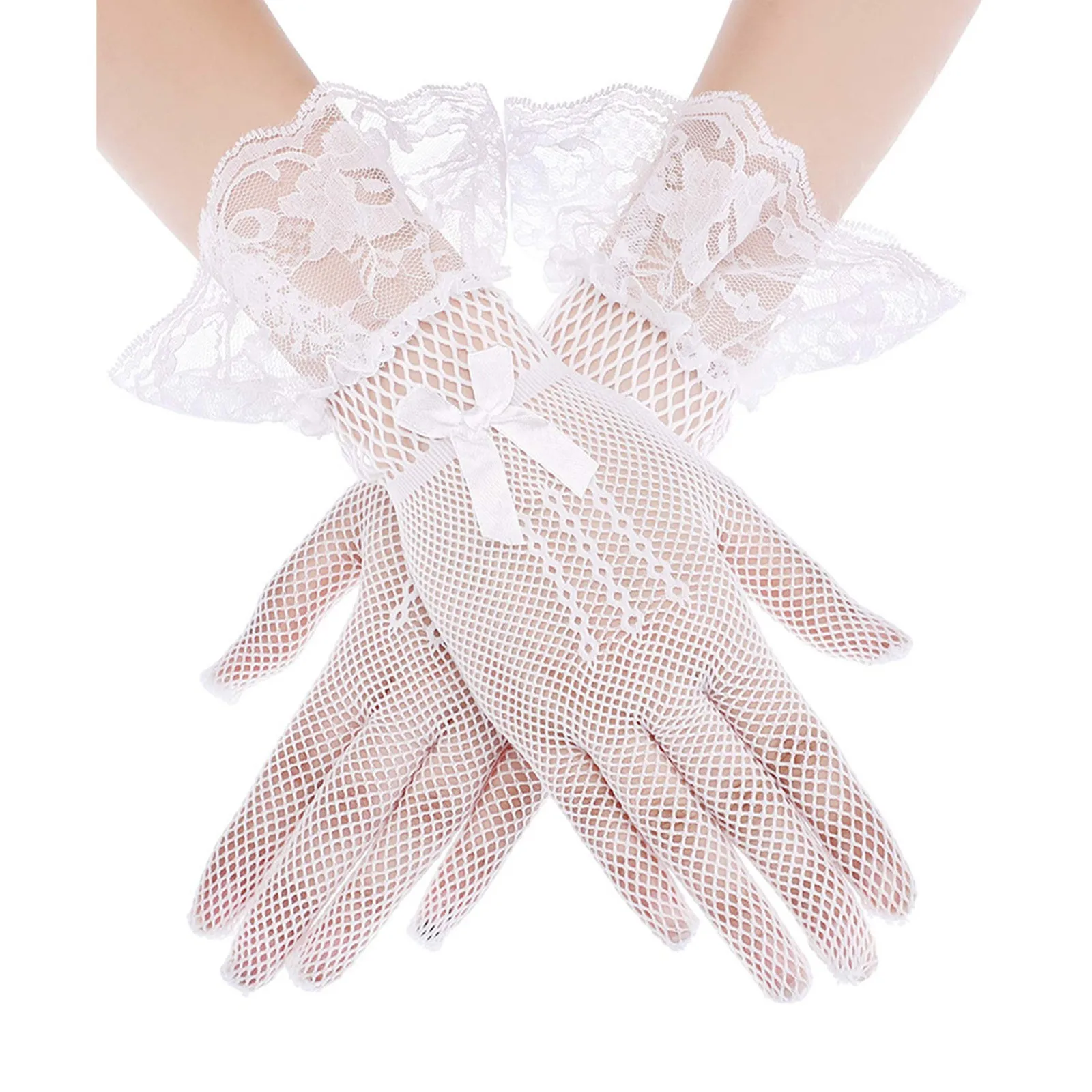 Top Trends: Elegant Ladies Short Lace Gloves Sheer Fishnet Black White Prom Party Gloves Female's Fashionable Soild Color Mittens Hot Shoppable Styles