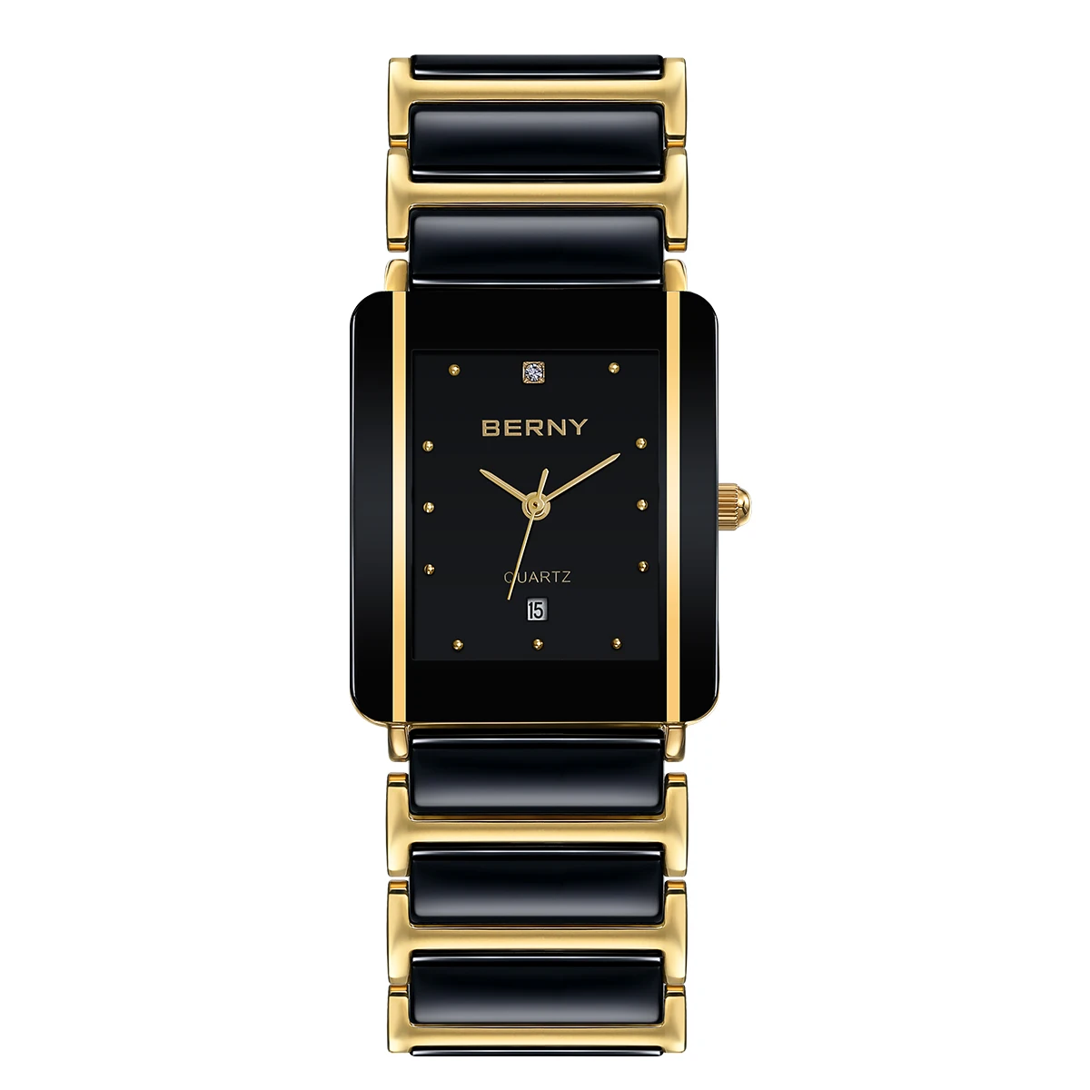 Top Trends: BERNY Ceramic Quartz Men Watch Fashion Luxury Rectangle Wristwatch BERNY XV12 Waterproof Calendar Diamon Black Gold Couple Watch Shoppable Styles