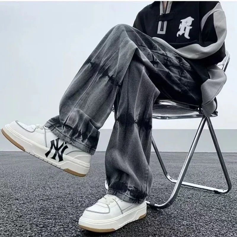 Top Trends: New Spring And Autumn Fashion Brand Tie Dyed Gradient Retro Denim Straight Leg Loose And Versatile Handsome Men's Casual Pants Shoppable Styles - Image 2