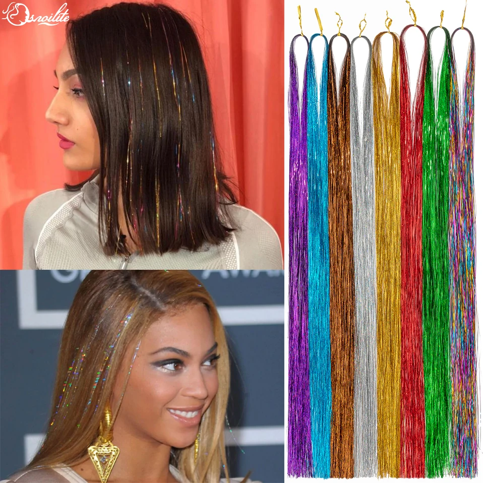 Top Trends: Snoilite 120cm Sparkle Hair Tinsel Rainbow Colored Strands Girl Headwear Hair Laser False Hair Extensions Bling Glitter Strips Shoppable Styles