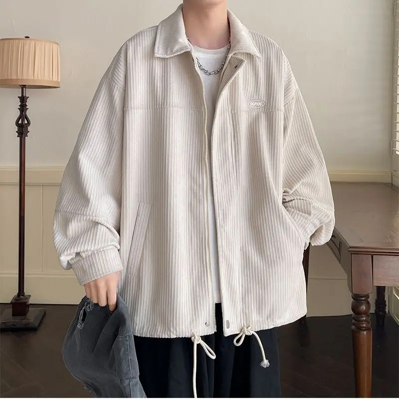 Top Trends: Spring Fashion Men's Casual T-Shirt Loose Soft Versatile Tops Zipper Corduroy Jacket Coat Cool Boys Solid Printi Drawstring Shoppable Styles - Image 2