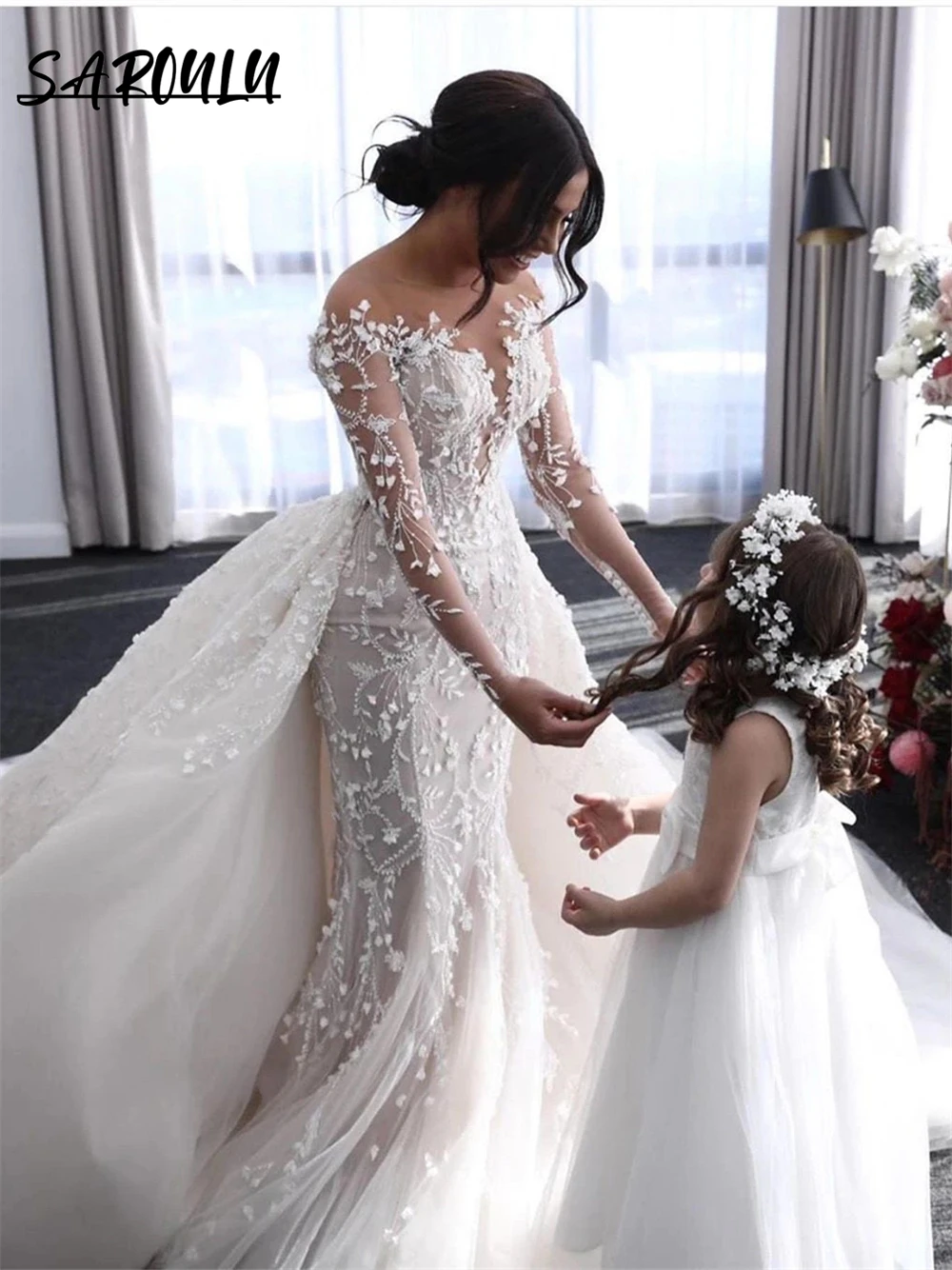 Top Trends: Illusion Long Sleeve Wedding Dresses For Women With Luxury Appliques Mermaid Detachable Train Bride Dresses Sexy Bridal Gown Shoppable Styles - Image 6