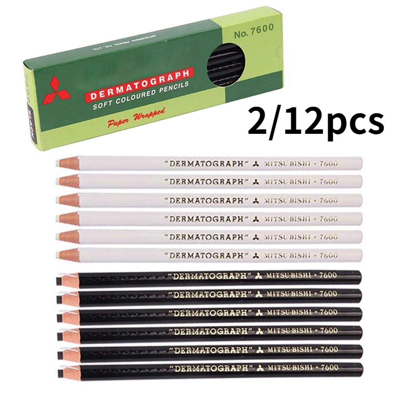 Top Trends: 2pcs / 12pcs Eyebrow Makeup Pen Japan White Black Dermograph 7600 Pencils For Tattoo Eyebrow UNI Marker Paint Pencil Shoppable Styles