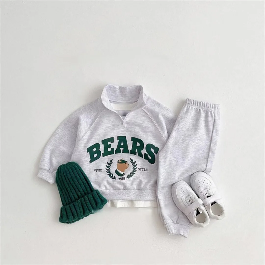 Top Trends: Autumn New Baby Boy Letter Bear Print Sweatshirt Set Toddler Outfits Children Casual Pants 2pcs Suit Infant Girl Sportswear Shoppable Styles