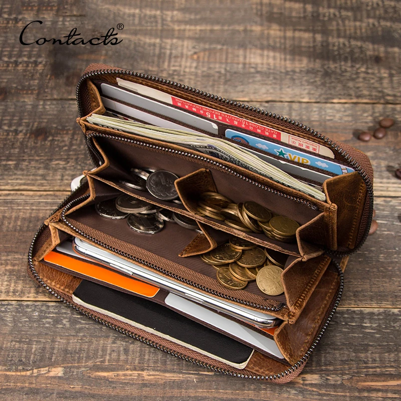 Top Trends: CONTACT&#039;S RFID Men Wallet Genuine Leather Clutch Wallets Male Casual Long Purse With Phone Pocket Large Capacity Card Holder Bag Shoppable Styles