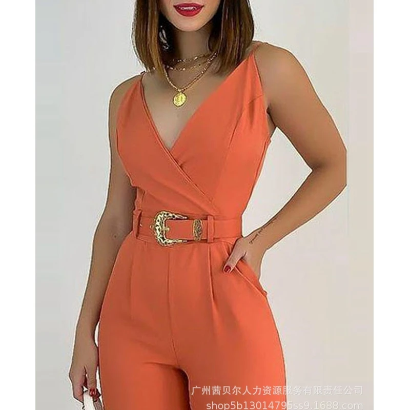 Top Trends: Summer Fashion Solid Slim High Waist Pocket Jumpsuits Women Jumpsuits Women Sexy V-neck Spaghetti Strap Bandage Pencil Jumpsuits Shoppable Styles