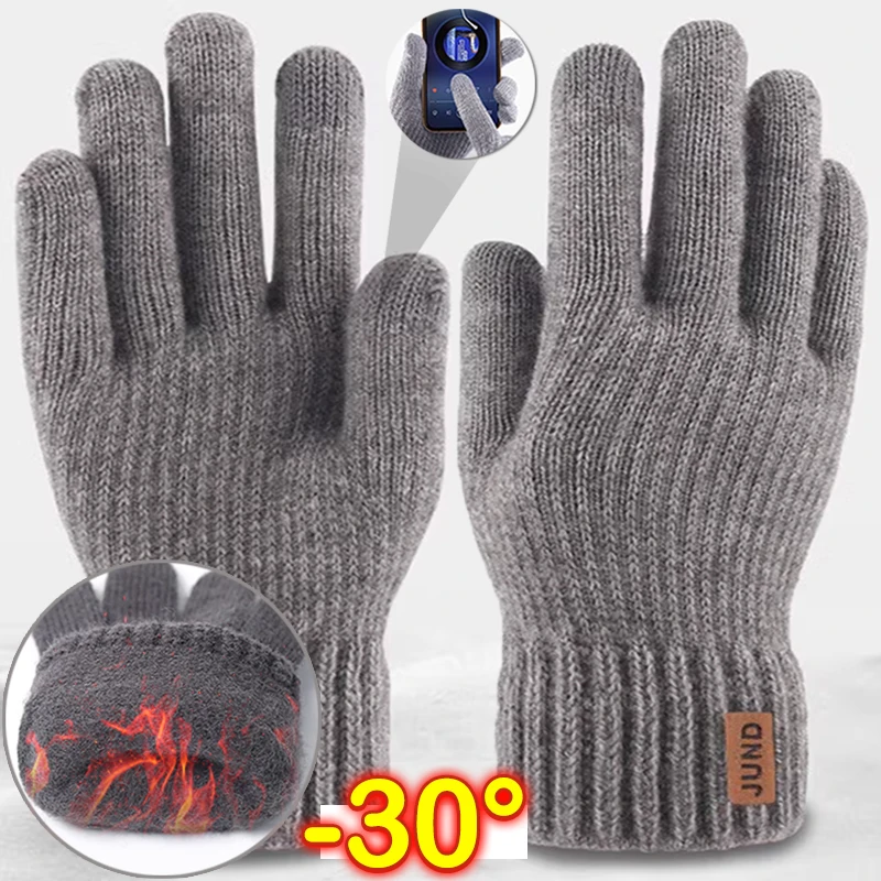 Top Trends: Winter Warm Knitted Gloves Mobile Phone Touchscreen Wool Knitted Gloves Winter Thick Warm Adult Gloves Mittens For Men Women Shoppable Styles