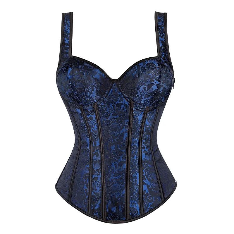 Top Trends: Women Corset With Straps Black Overbust Corset Plus Size Floral Jacquard Corset Zipper Top Gothic Steampunk Corset Bustier Shoppable Styles