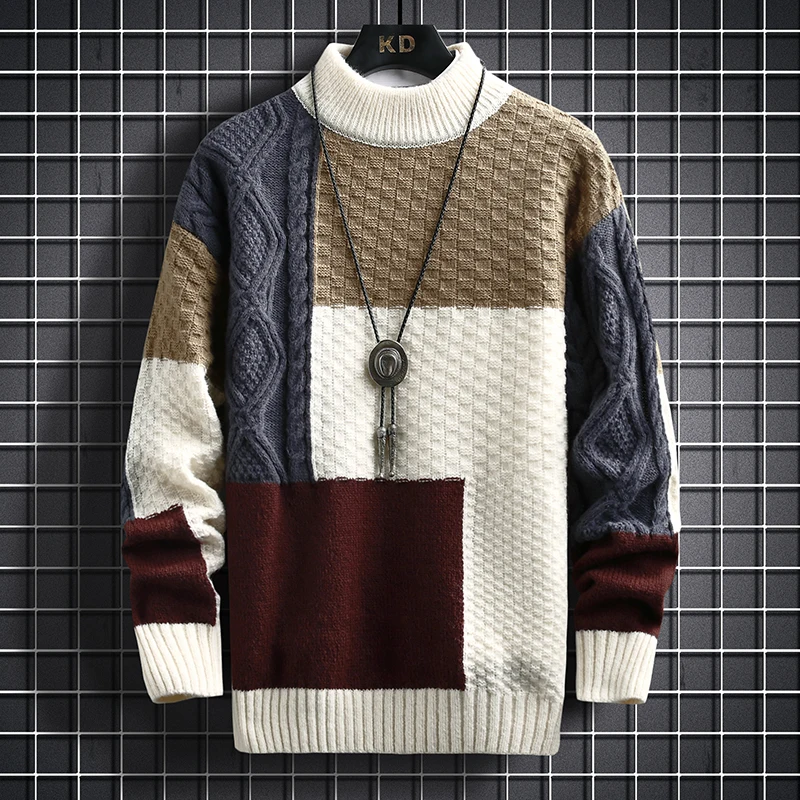 Top Trends: 2023 Autumn And Winter New Sweater Warm Fashion Stitching Color Matching Pullover Round Neck Sweater Thickened Knitted Sweater Shoppable Styles