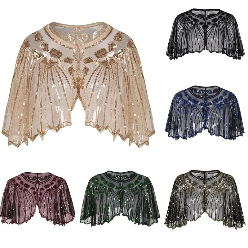 Top Trends: Women's Shawl Beaded Sequin Decor Evening Cape Cover Up Wedding Dress Shawl Evening Dress Sequined Shawl Shoppable Styles - Image 2