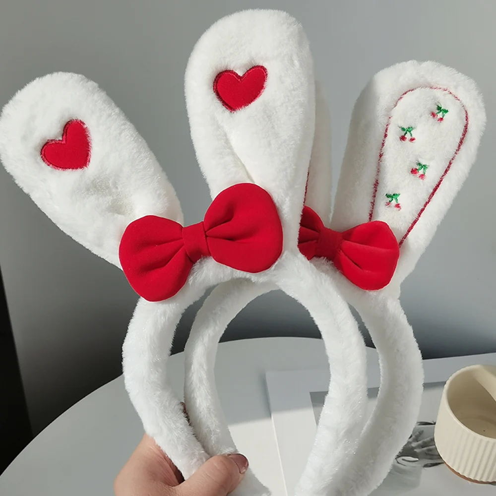 Top Trends: Cartoon Plush Love Heart Rabbit Ears Headband Hair Hoop Cosplay Hair Band Dress Up Headwear Prop 2023 New Year Hair Accessories Shoppable Styles