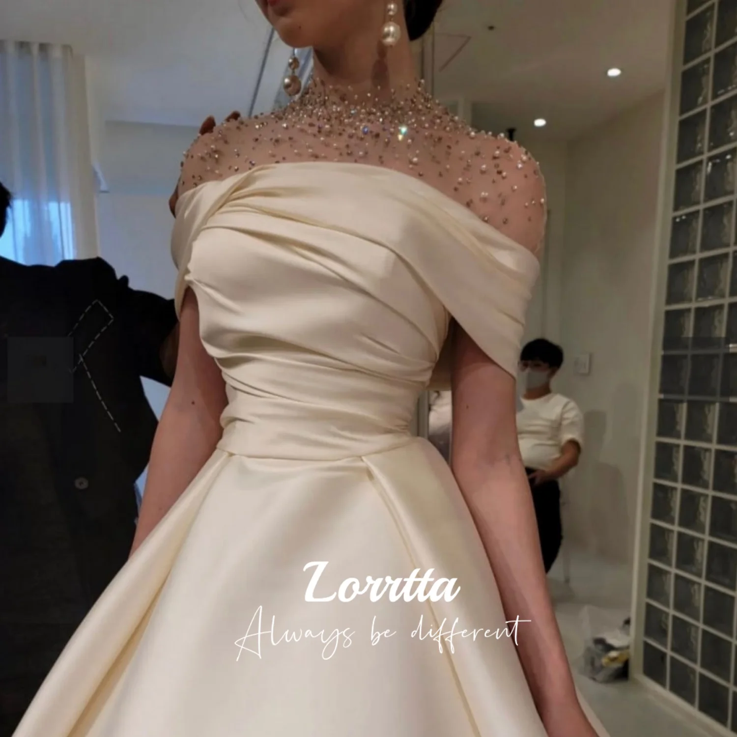 Top Trends: Lorrtta High Neck Women's A Line Dress Party Wedding Evening Gown Luxury Satin Off White Ball Gown Elegant Prom Dress Robe Shoppable Styles