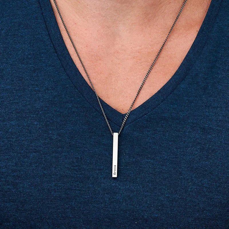 Top Trends: Vnox Customize Pillar Bar Necklaces For Men, Vertical 3D Stainless Steel Geometric Pendant, Simple Minimalist Casual Jewelry Shoppable Styles