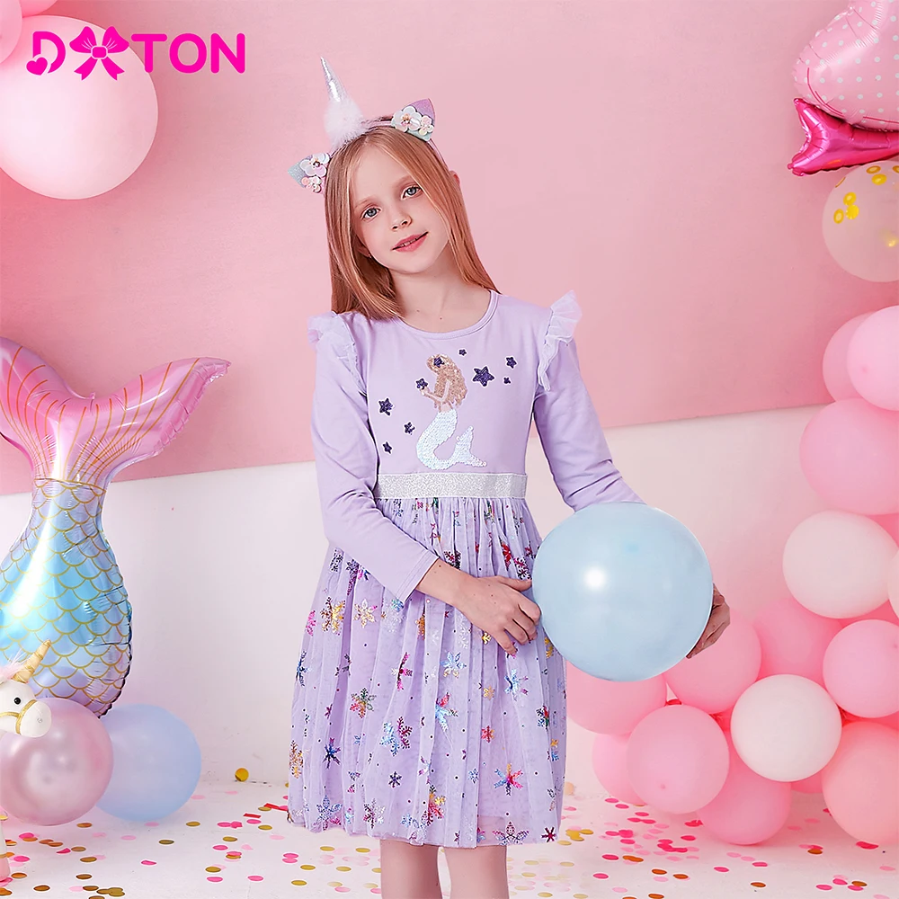 Top Trends: DXTON Long Sleeve Girls Dresses Mermaid Kids Dress For Girls 2023 Birthday Children Clothing Cotton Toddler Princess Dress 3-8Y Shoppable Styles