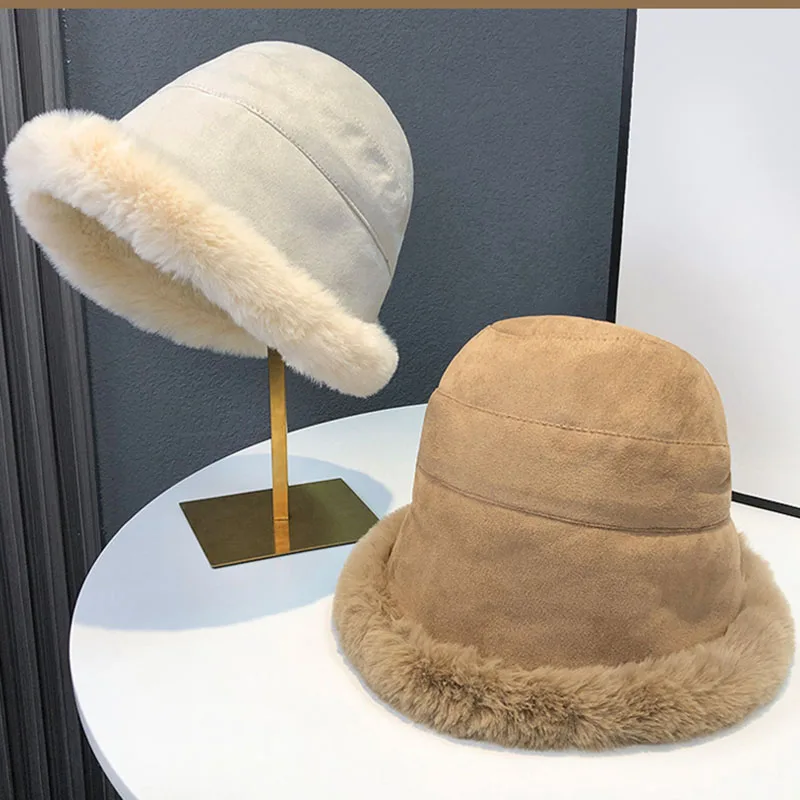 Top Trends: Fluffy Bucket Hat Women Winter Warm Thicken Cold Protection Fisherman Cap High Quality Plush Thieken Fashion Ladies Panama Hat Shoppable Styles