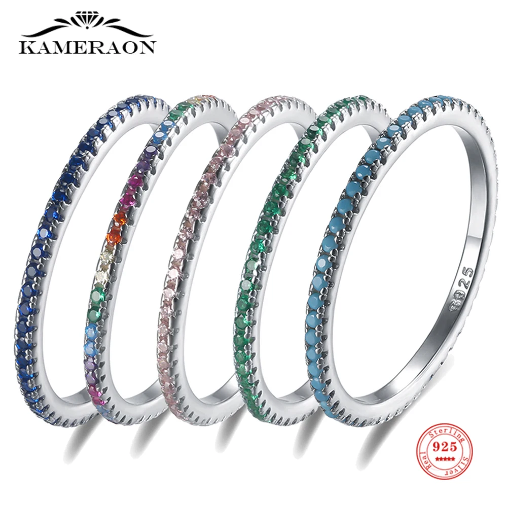 Top Trends: Kameraon 925 Sterling Silver Colorful CZ Thin Finger Rings 1.5mm Stack-able For Women Wedding Engagement Fashion Female Jewelry Shoppable Styles