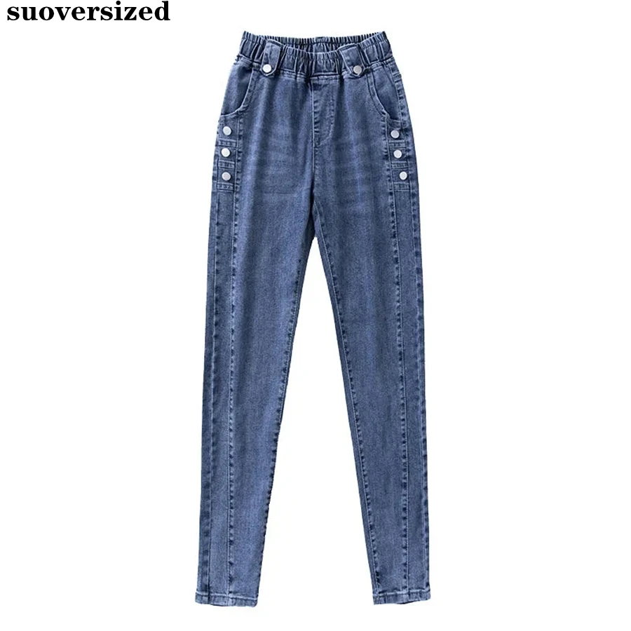 Top Trends: Elastic High Waist Stretch Slim Penci Jeans Women Casual Skinny Pantalones Ankle-length Denim Pants Oversize 4xl Korean Vaqueros Shoppable Styles