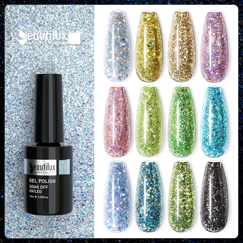 Top Trends: Beautilux Diamond Rainbow Nail Gel Polish Holographic Bling Dazzling Semi Permanent Nails Art Gels Varnish Enamel Lacquer 10ml Shoppable Styles