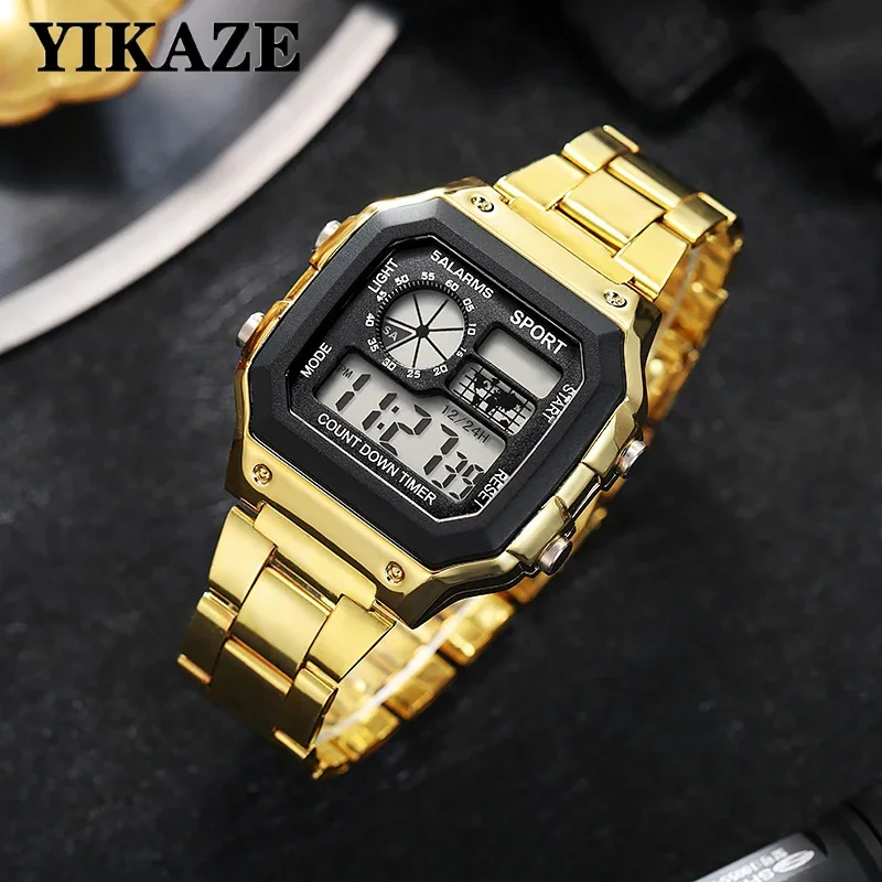 Top Trends: YIKAZE Digital Watch Men&#039;s Watch Stainless Steel Strap Countdown Sport Watches Waterproof Led Electronic Wristwatch For Men Gift Shoppable Styles