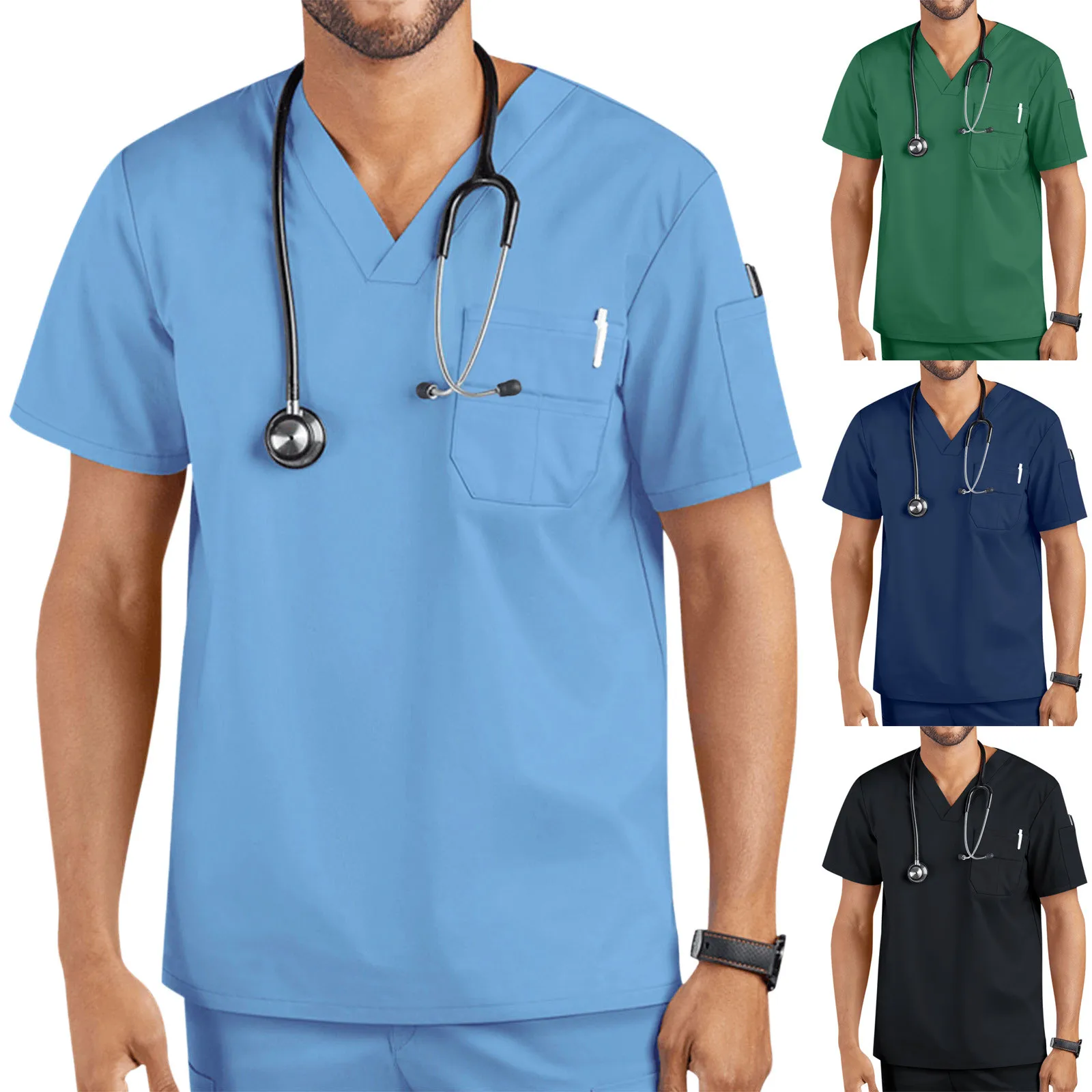 Top Trends: Men Hospital Short Sleeve Uniform Carer Tops Blouse Healthcare Clinic Working Nurse T-shirt Medical Nursing Workwear Shoppable Styles