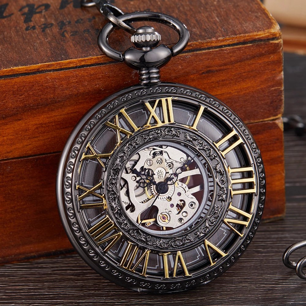 Top Trends: Steampunk MAN Pocket Watch FOB CHAIN Pendant Black Silver Classical Vintage Costume Pocket Watches For Men Vest Necklace Watches Shoppable Styles