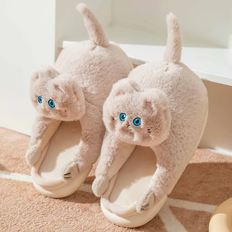 Top Trends: 2022 New Cute Cat Slippers Women Winter Home Furry Slippers Indoor Floor Kawaii Floor Shoes Non-slip Fluffy Winter Warm Slippers Shoppable Styles