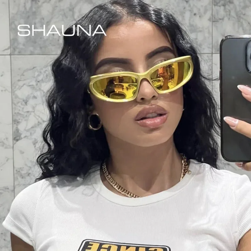 Top Trends: SHAUNA Retro Y2K Style Women Cat Eye Sunglasses Fashion Colorful Mirror Goggles Men Punk Sports Sun Glasses Shoppable Styles