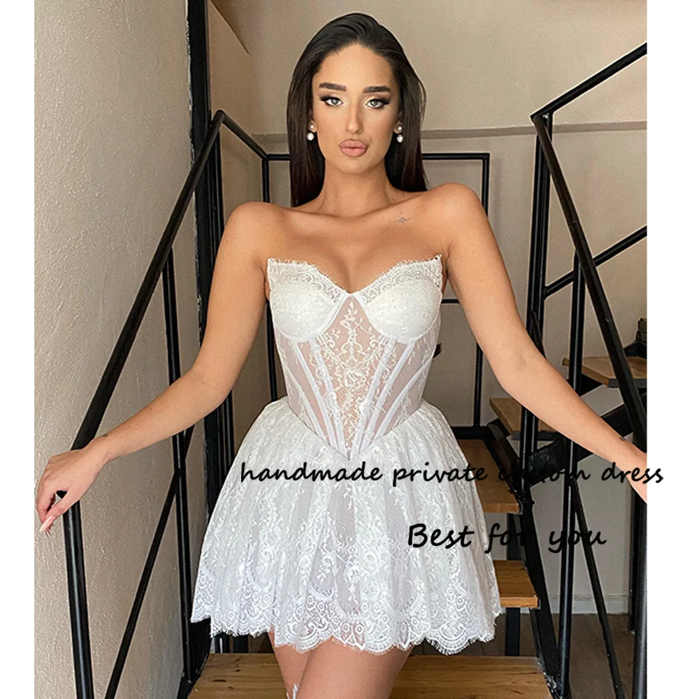 Top Trends: White Lace Appliques Wedding Dresses For Bride Bone Corset Sweetheart Bridal Gowns Sexy Mini Cocktail Prom Dress Shoppable Styles