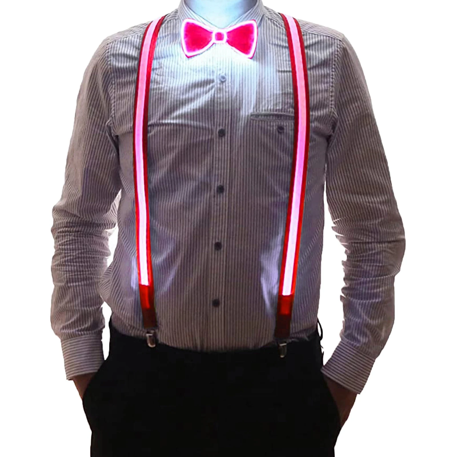 Top Trends: Light Up Suspender LED Bow Tie For Men Women Festival Party LED Suspender Bowtie Clips-on Braces Elastic Adjustable Pants Belt Shoppable Styles