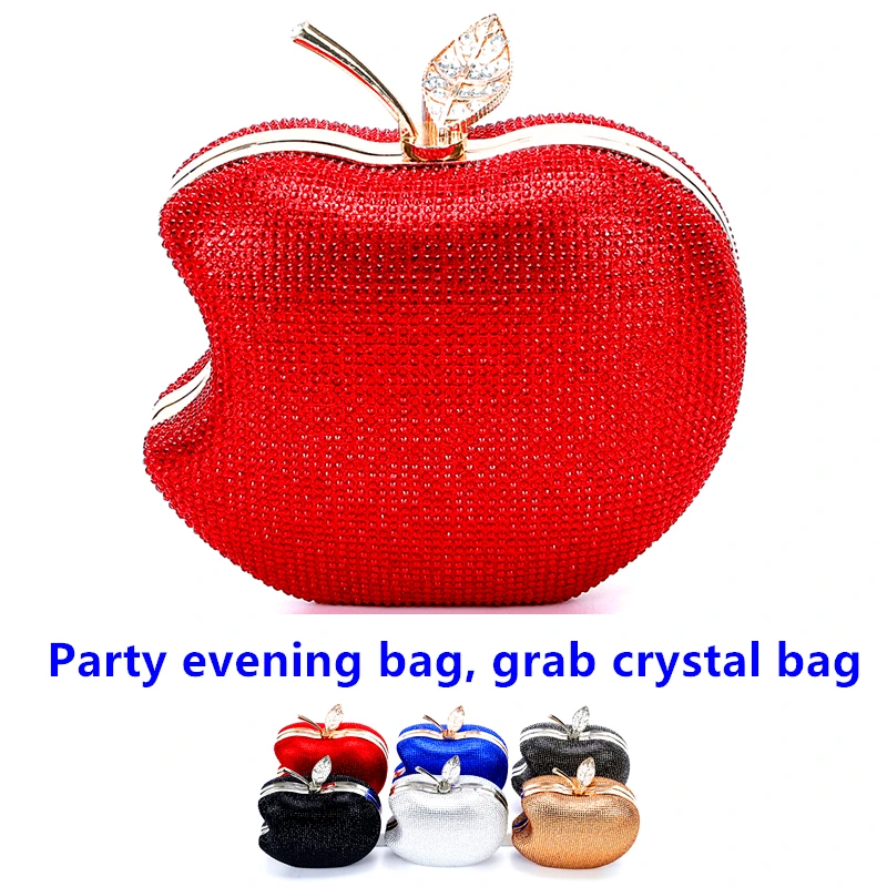 Top Trends: Apple Shape Party Crystal Hand Grab Evening Mini Bag Can Wholesale Fashion Red Crossbody Ladies Blue Red Gold Silv Shoppable Styles