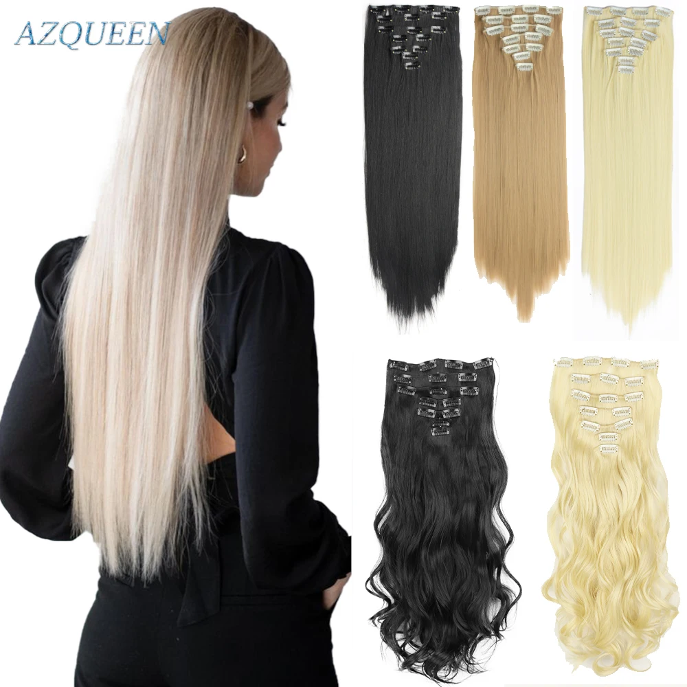 Top Trends: AZQUEEN Synthetic Long Straight Hair 16 Clips 140G Extensions Clips In High Temperature Fiber Black Brown Hairpiece Shoppable Styles