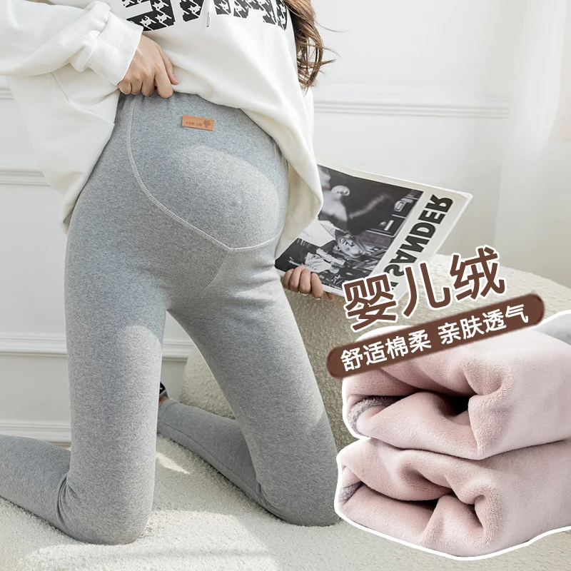 Top Trends: 315 # 2023 Winter Thick Warm Plus Velvet Cotton Maternity Legging Fleece Belly Pencil Pants Clothes For Pregnant Women Pregnancy Shoppable Styles